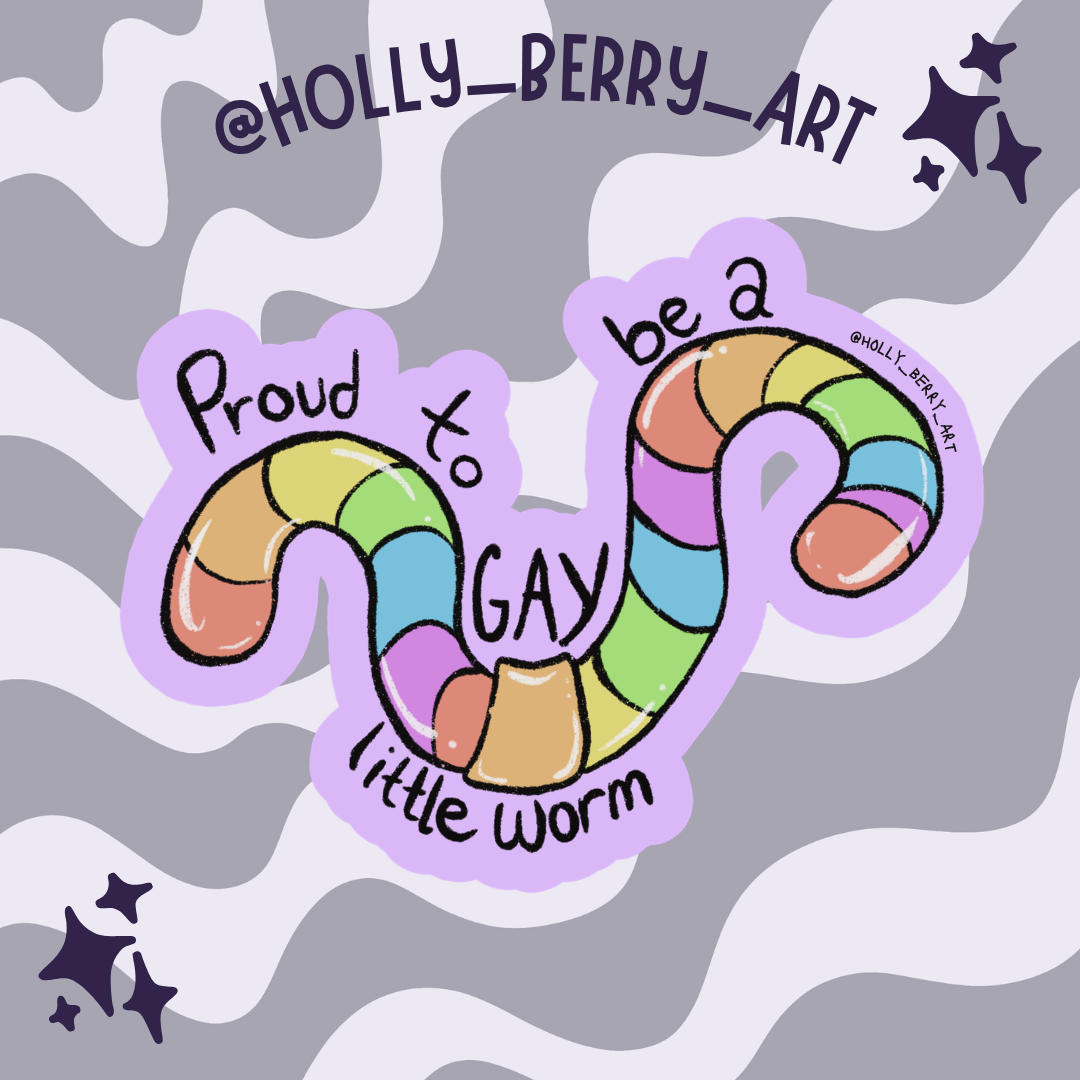 Gay Little Worm Glitter Waterproof Sticker