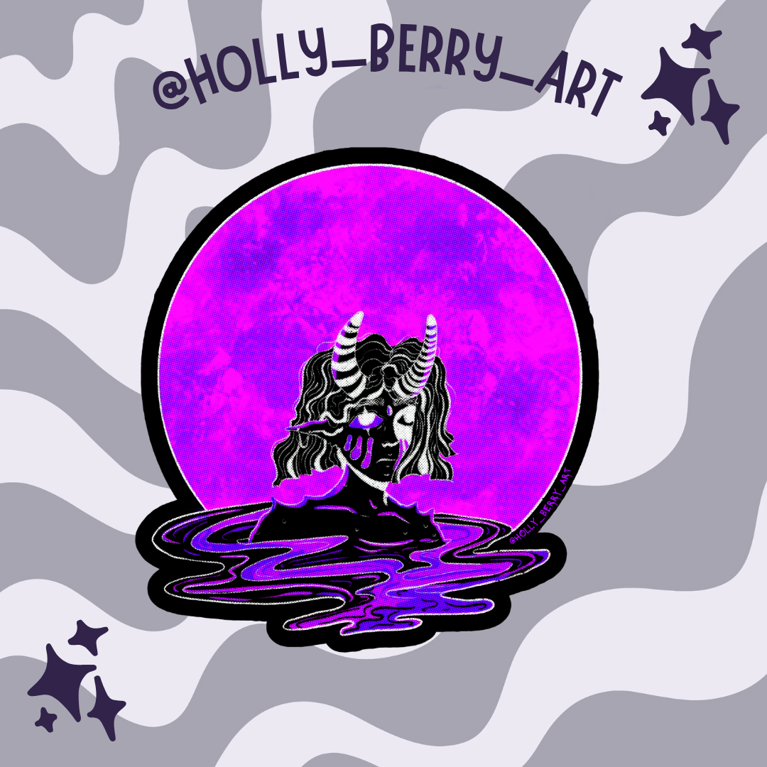 Purple Moon Glossy Vinyl Waterproof Sticker