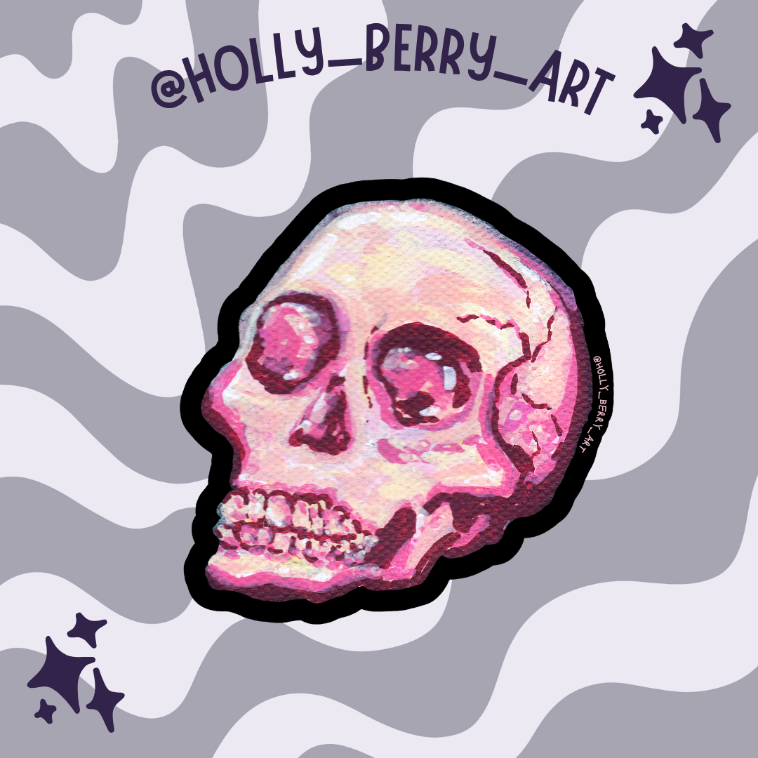 Pink Skull Glossy Waterproof Sticker
