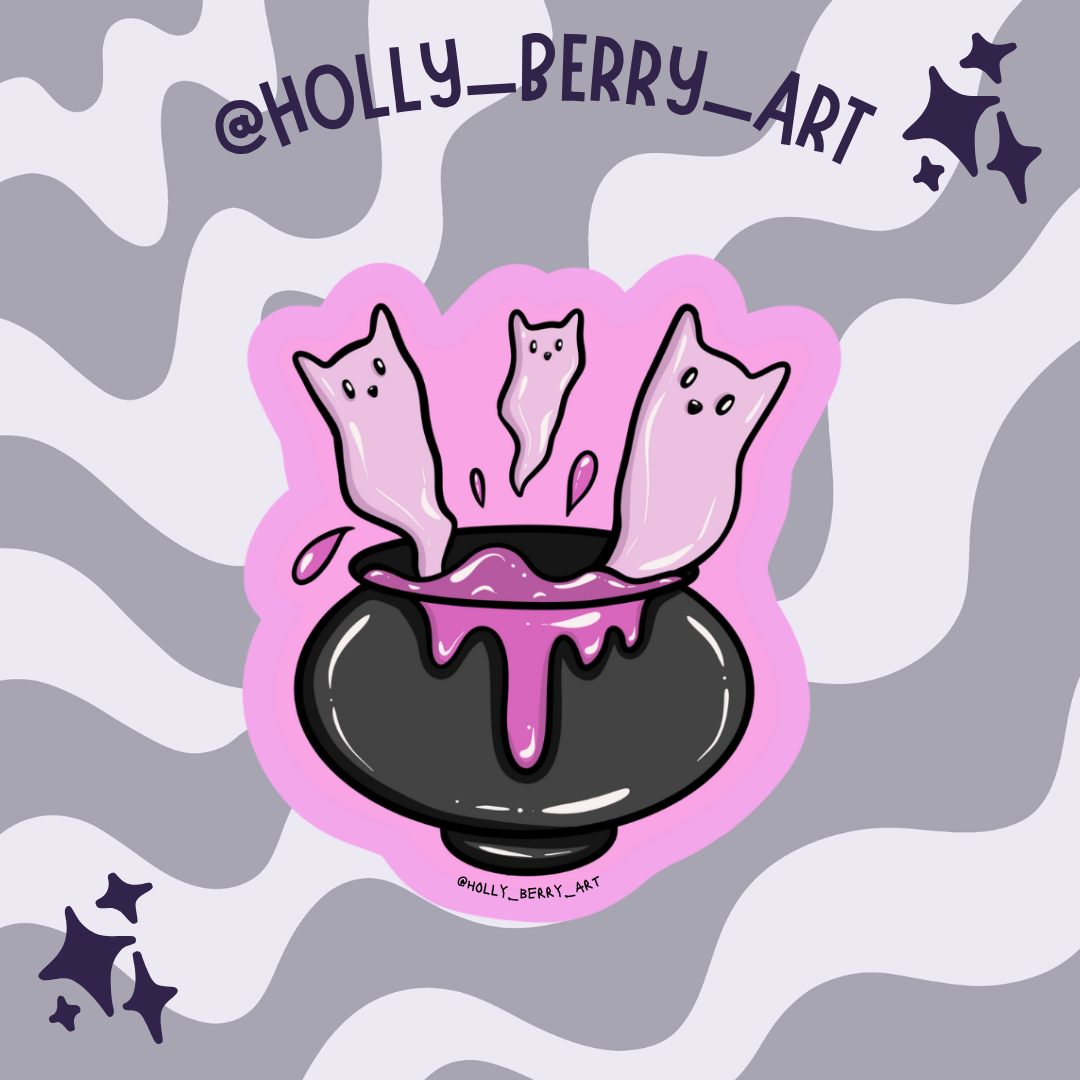Cauldron Cats Glitter Waterproof Sticker