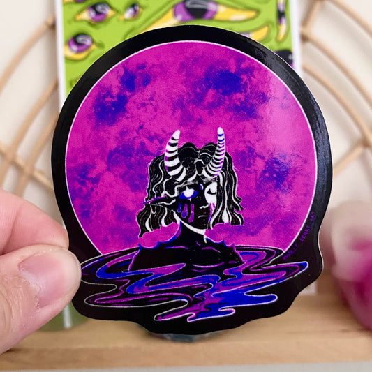 Purple Moon Glossy Vinyl Waterproof Sticker