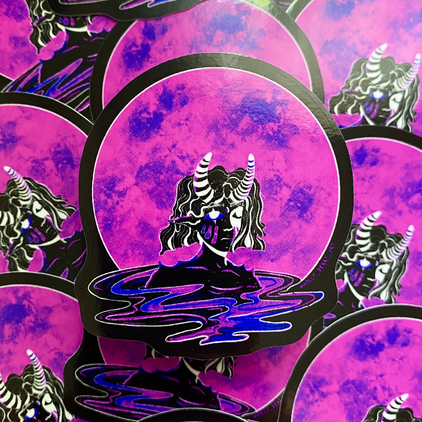 Purple Moon Glossy Vinyl Waterproof Sticker