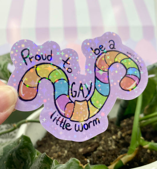 Gay Little Worm Sticker- Glitter