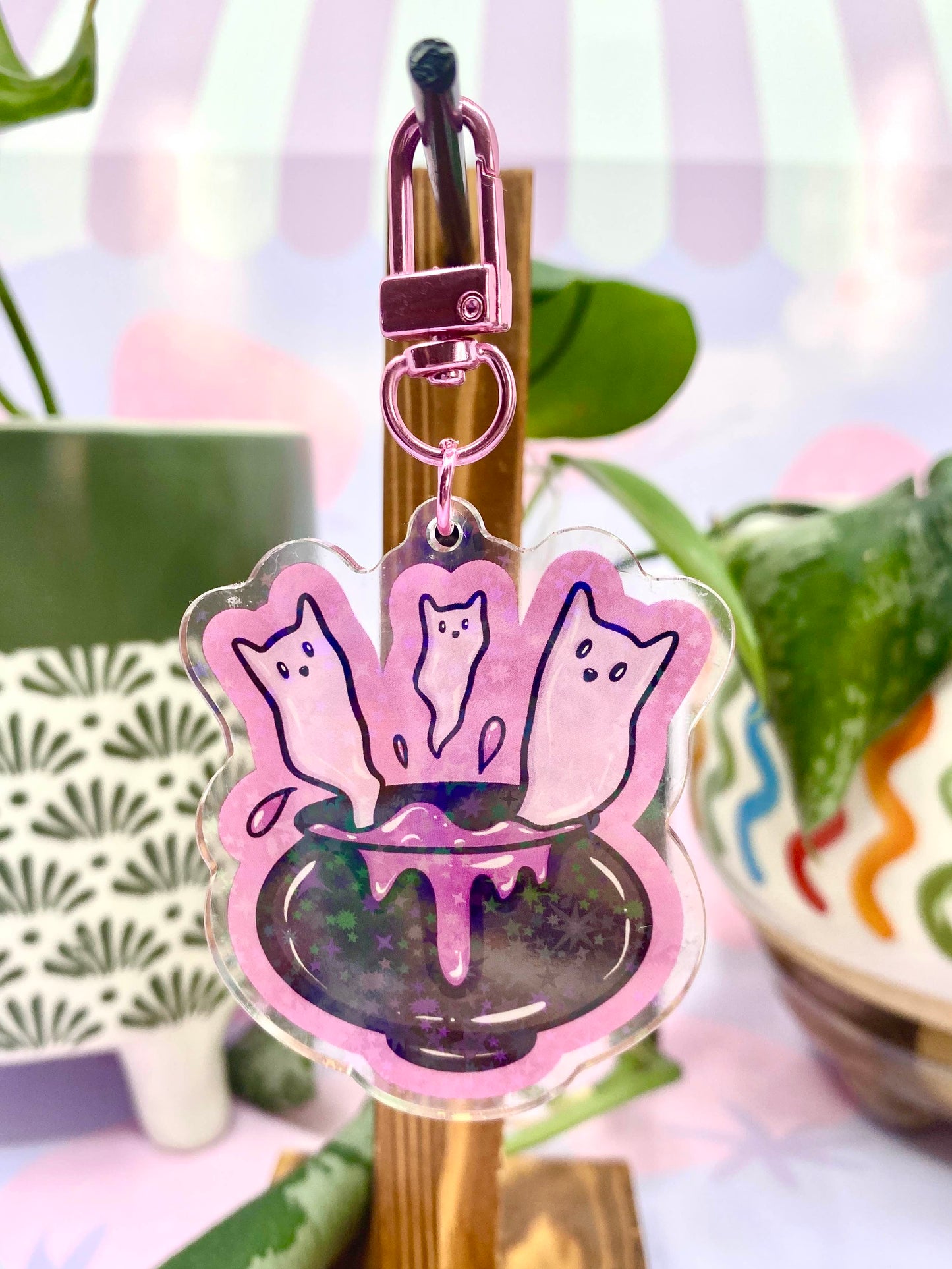 Cauldron Cats Glitter Acrylic Keychain