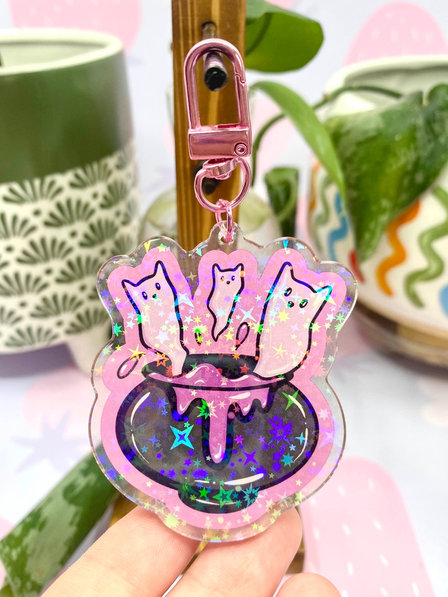 Cauldron Cats Glitter Acrylic Keychain