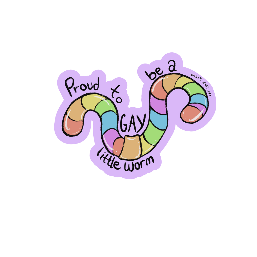 Gay Little Worm Sticker- Glitter