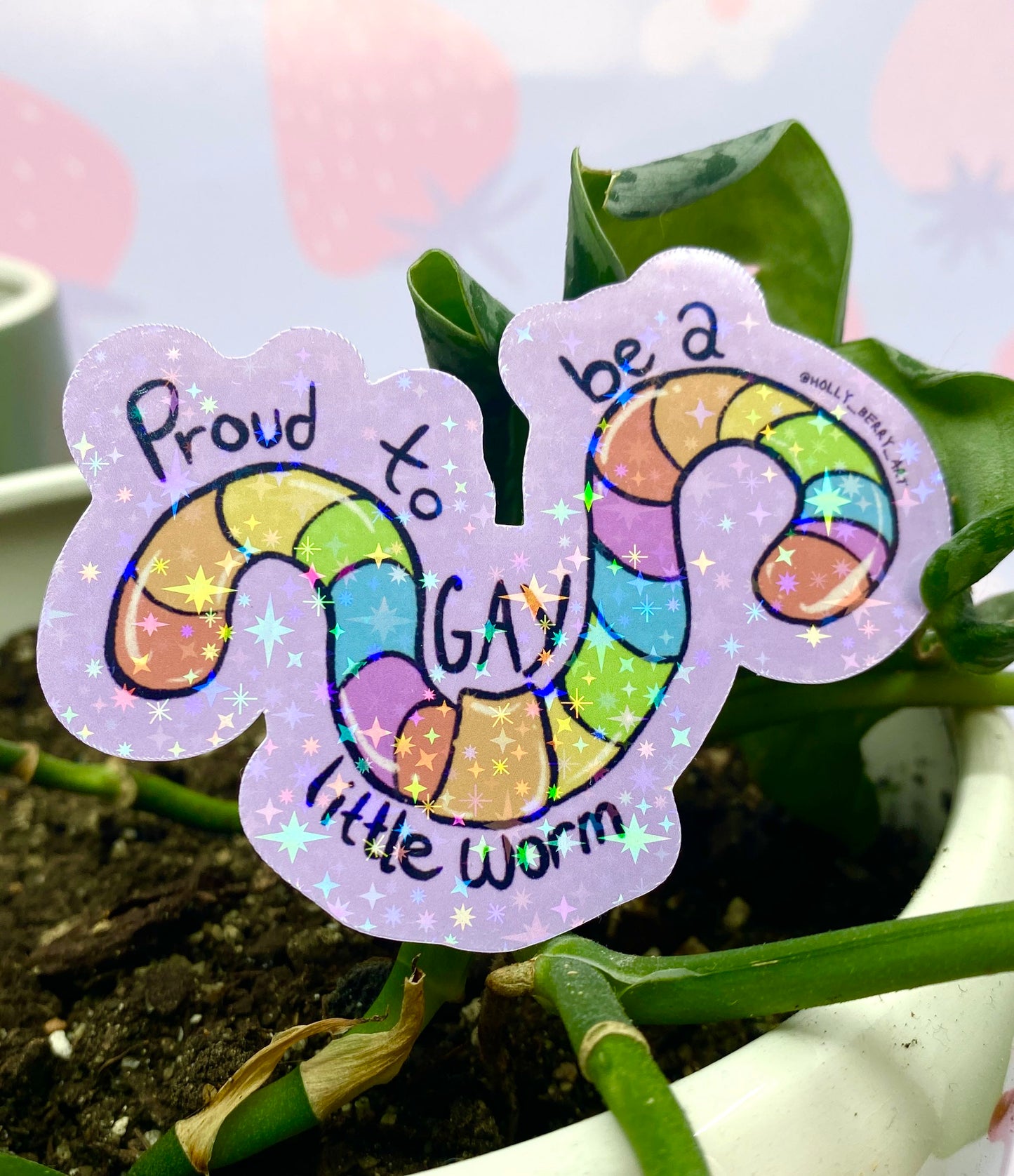 Gay Little Worm Sticker- Glitter